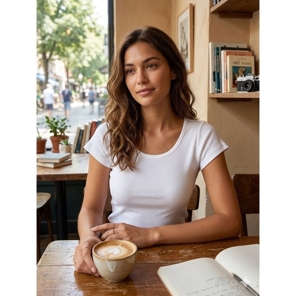 New Nally&Millie White Ribbed 100% Cotton Scoop Neck Stretch Minimalist Tshirt S